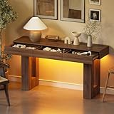 Mesa de Consola con luces LED de colores y 3 cajones 140CM Consola para Recibididor Mesa de Entrada Estrecha Mesa Auxiliar Detrás del Sofá Mesa de Pasillo de Madera para entrada, recibidor y salón