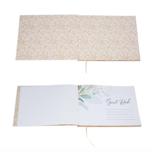 Avamie Wedding Guest Book, 120 Lined Pages Guest Sign-In Book Guest Registry Guestbook Planner, White Cover With Gold Foil And Greenery Design, Gold Gilded Edges And Gold Ribbon, 7X9 Inches, Hardbound #TOP2