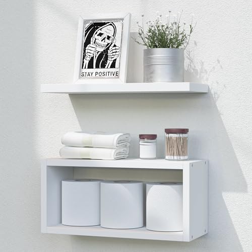 RICHER HOUSE Floating Shelves Bathroom, White Floating Shelves for Wall,