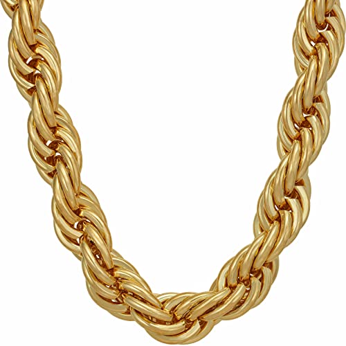 LIFETIME JEWELRY 10mm Rope Chain Necklace 24k Real Gold Plated for Women and Men