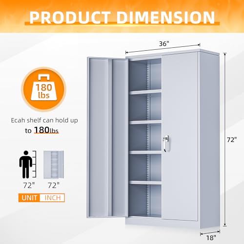 Image of INTERGREAT Metal Storage Cabinet with Doors, 72 inch Locking Steel Storage Cabinet with Shelves, Tall Metal Cabinet Lockable Steel Cabinets for Home Office, Garage,(Cement)