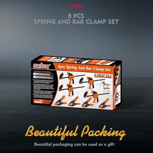HORUSDY 8-Pack Bar and Spring Clamps for Woodworking - 4 Pieces 6" Bar, 4 Pieces 4" Spring, 75 LBS Load Limit, Quick F Clamp Set - Image 9
