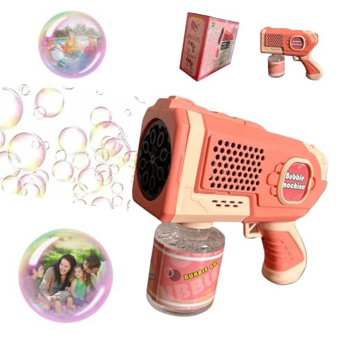 Lança Bolha de Sabão Automática Luz LED Pistola Máquina de Bolhas Brinquedo de Verão para Presente Dia das Crianças Aniversário Casamento Festa (Rosa)