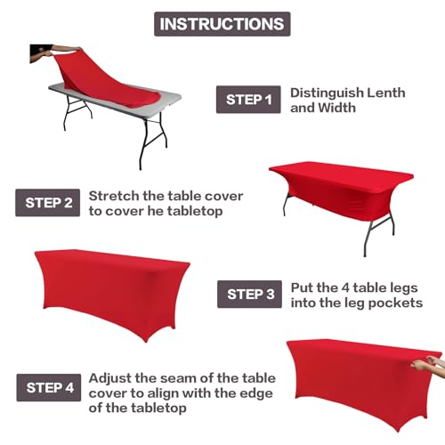 Image of IVAPUPU 2 Pack 8FT Table Cloth for Rectangular Fitted Events Stretch Red Table Covers Washable Cover Spandex Tablecloth Protector for Party, Wedding, Cocktail, Banquet, Festival