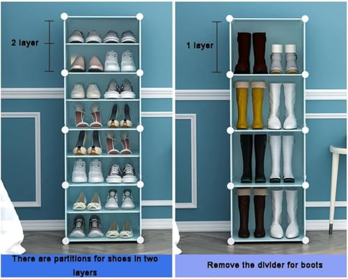 Image of Plastic Shoe Rack for Home with Door, 6 Door 12 Shelf | DIY Shoe Stand Organizer Cabinet for 24 Pairs Storage | Portable Slipper & Chappal Stand (Blue)