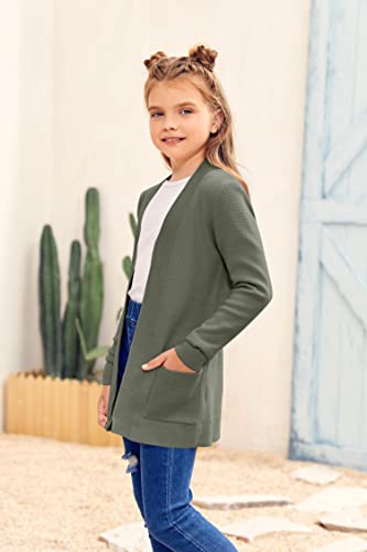 Image of Girls Cardigan Kids Open Front Oversized Sweater with Pockets | Casual Cardigans, Soft Knit, Long Sleeve, Uniform Cardigan for Girls, 7-14 Years