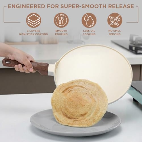 Image of Vinod Ceravit Ceramic Non Stick Dosa Tawa 27 cm | 100% Toxin Free | Tava for Dosa, Roti, Chapati & Uttapam | 5.2 mm Thick Bottom | PFAS & PFOA Free | Induction & Gas Compatible | Metal Spoon Friendly