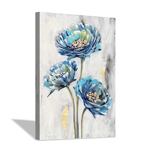 Abstract Blue Floral Wall Art: Flowers Lotos Artwork Painting Canvas ...