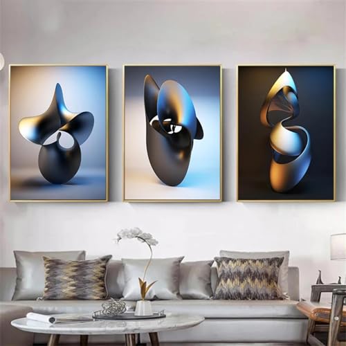 Impression sur toile effet 3D triptyque géométrique pour sublimer la décoration de maison - 3