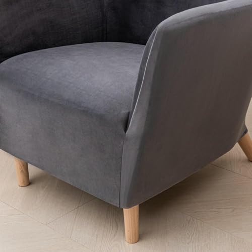 Housse de fauteuil à dossier haut vert canard en velours extensible une pièce - 7