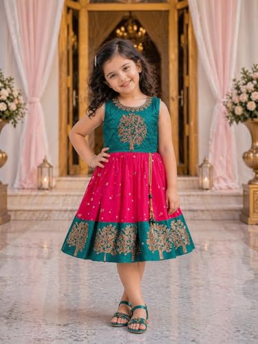Image of Wish Karo Baby Girls Knee Length Satin Embroidered Party Dress-(fe2913nw)