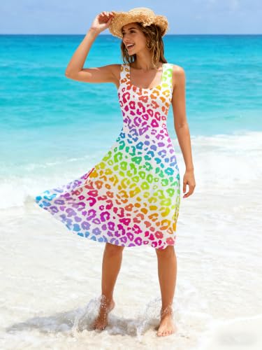 Image of uideazone Women Funny Print Sleeveless U Neck A Line Casual Midi Dress