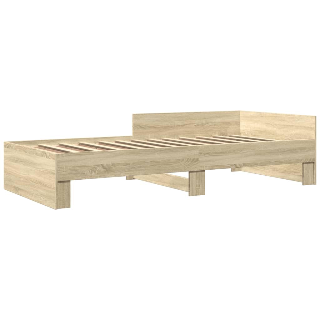 Rama łóżka bez materaca, dąb Sonoma, 75 x 190 cm, materiał drewnopochodny ze stelażem i kratkami bocznymi dla stabilności i bezpieczeństwa, trwały materiał zapewnia spokojny sen,