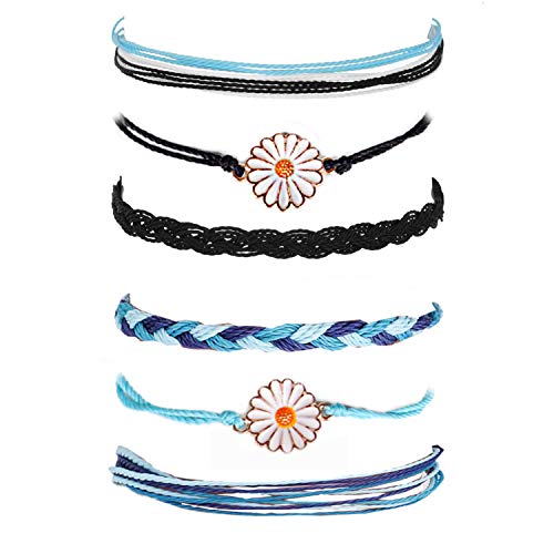 Image of Frodete 2Set Sunflower Braided Bracelet Adjustable Waterproof Wax Rope Bracelet Handmade Boho Beaded Jewelry