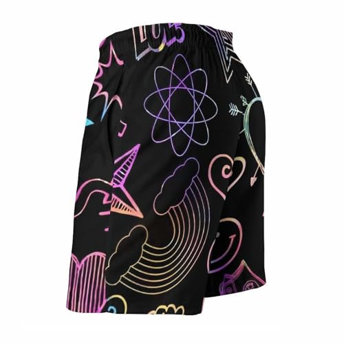 Men's Neon Print Drawstring Elastic Waist Swim Trunks Summer Beach Shorts4