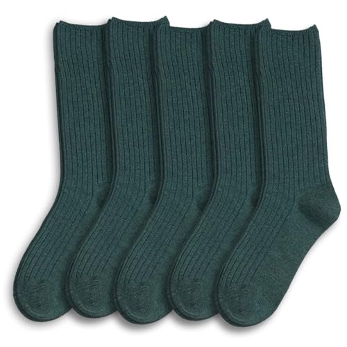 Image of Women Crew Dress Socks Cotton Solid Color Slouch Sock for Dressy Shoes 5 Pack