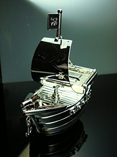 Design Sparbüchse Piraten-Schiff versilbert anlaufgeschützt mit Wunschgravur Segel-Boot Glänzend Kinder-Spardose Namen-Gravur Sparschwein Schiff mit Gravur