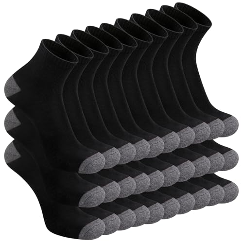 BOSSUN 30 Pairs Mens Ankle Socks - Thin Breathable Athletic Casual Quarter Black Sock For Men 9-12 Bulk Pack