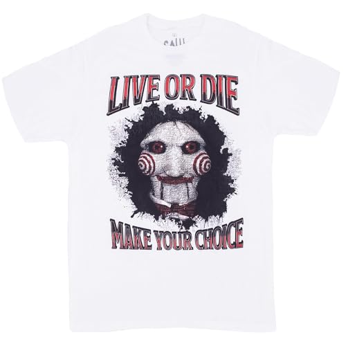 Ripple Junction Saw Mens Short Sleeve T-Shirt Billy Live or Die Make Your Choice Jigsaw Horror Graphic White Small