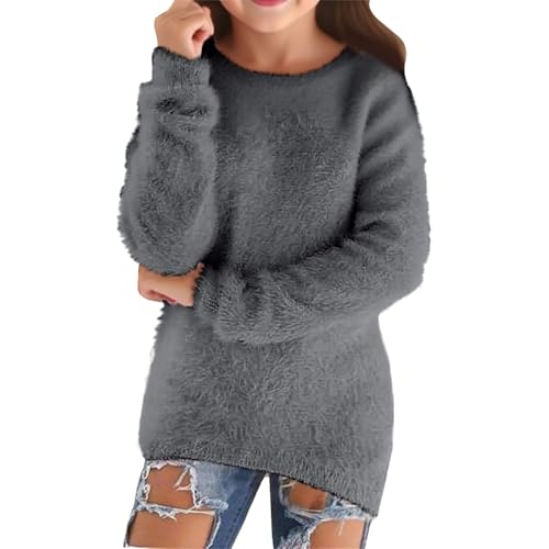 Girls' Cute Sweaters Solid Color Crewneck Long Sleeve Chunky Knit Fall Winter Pullover Warm Tops for Kids Size 5-14Y