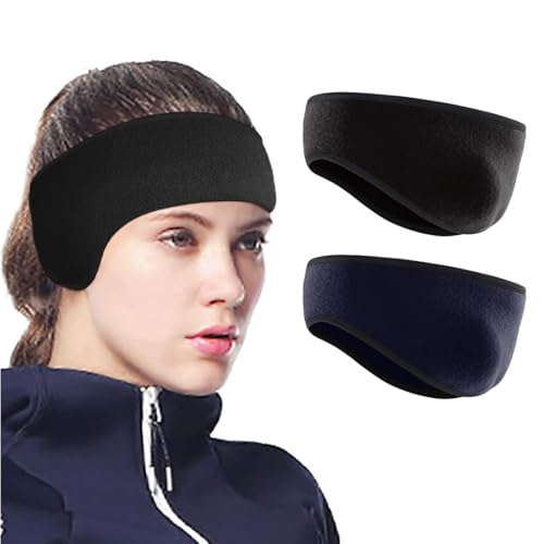 2 Pezzi Fascia per Gli Sport Invernali Scaldini Fascia per La Testa per Lo Sport per le Orecchie Cerchietti Paraorecchie Fascia per Capelli Caldo Antivento per Donna e Uomo, Nero, Blu Navy