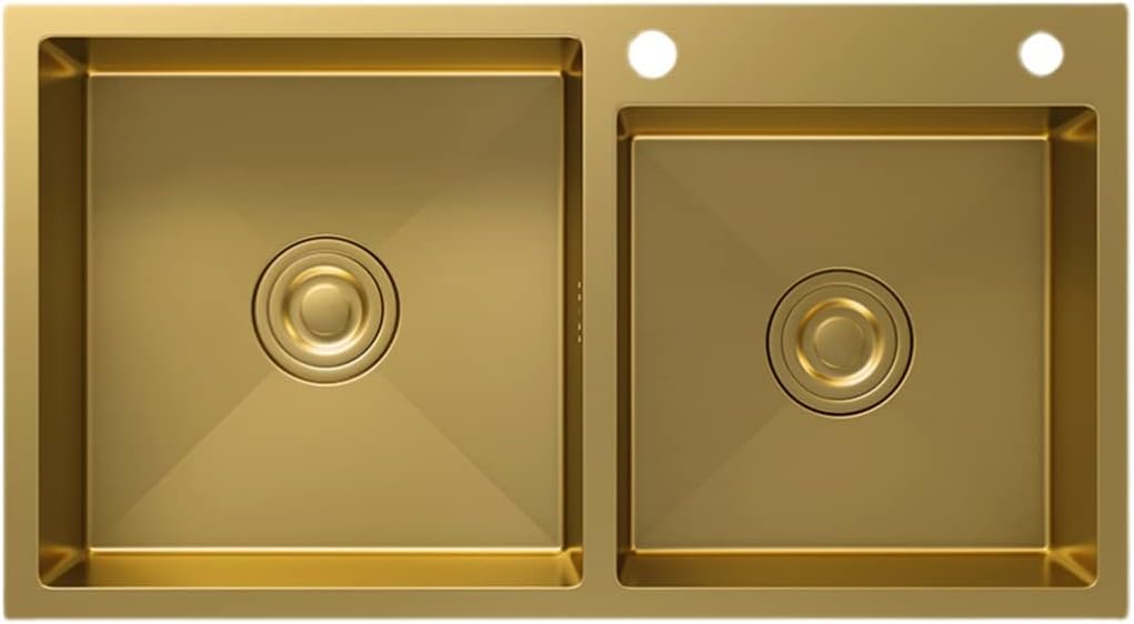 Kitchen Sink Double Bowl Kitchen Bar Sink Wet Bar & Prep Sink 304 Stainless Steel with Drain Top Mount Or Undermount (Color : Gold, Size : 82x45x21cm) (Gold 82x45x21cm)
