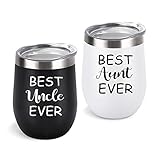 Aunt Uncle Gifts, Best Aunt and Uncle Ever Gift Set, 2 Pack Wine Tumbler with Lid and Straw, Funny Christmas Birthday Gifts for Aunt Uncle, 12 Oz Insulated Stainless Steel Tumbler, Black and White