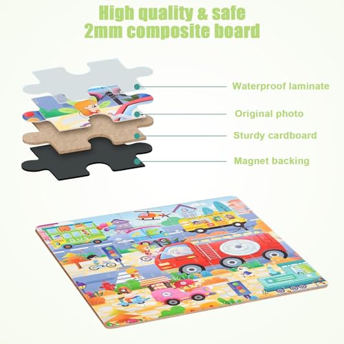 Dncvb 97 Pieces Magnetic Jigsaw Puzzles for Kids Travel Games, 3 in 1 Puzzle - Image 3