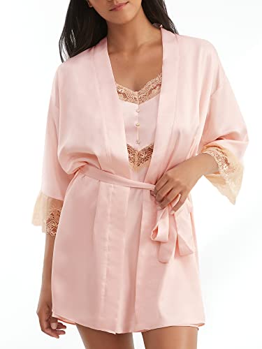 Flora Nikrooz Desirae Solid Charmeuse Wrap Robe, M, Light Pink #TOP19