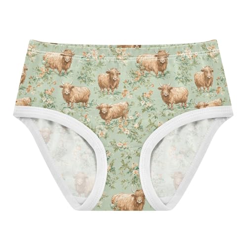 Girls Underwear Soft Cotton Highland Cows Flower Kids Panties in Sizes 2/3t, 4t, 5t, 6 and 8