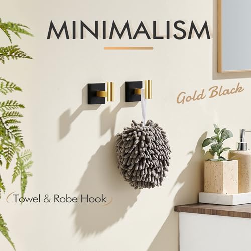 Image of KOKOSIRI Robe Hooks for Bathrooms Towel Hook Wall Mounted Coat Hooks, Bathroom Hardware 2 Pack Black with Gold Stainless Steel B1013GDK-P2