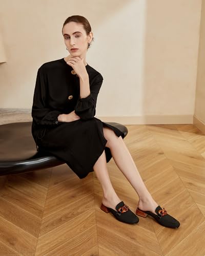 Image of NEWBELLA Mousse Fit Women Flat Mules Commute Pointed Toe Mules Flats Slip On Slides Walking Shoes, Dark 8