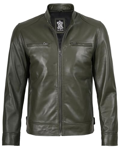 Image of Blingsoul Leather Jacket Men - Real Lambskin Cafe Racer Motorcycle Style Jacket for Mens
