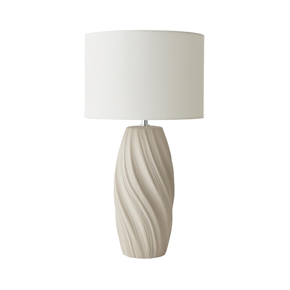 ValueLights | Lydia Natural Linen Drum Lamp Shade Tall Swirl Natural Table Lamp with LED Bulb | Table Lamps, Home Décor & Improvement Essential | Included LED Bulb