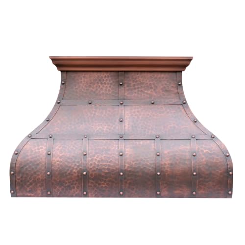 Handmade Copper Range Hood, Custom Kitchen Hood with High Airflow Built-in Range Hood, Antique Copper Stove Vent Hood for Kitchen, 48"W x 39"H Island Mount, HCI920BC-483922ACS