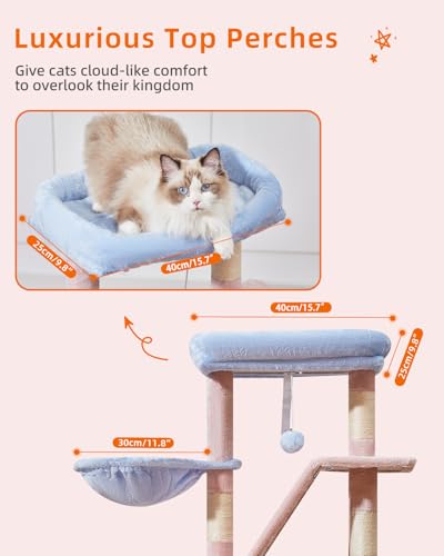 Image of Taoqimiao Cat Tree,38.2-Inch Cat Tower for Indoor Cats,Suitable for Kittens with Luxurious cat condo with Adjustable Baskets and Luxurious Perch MS029SPB Pink and Blue