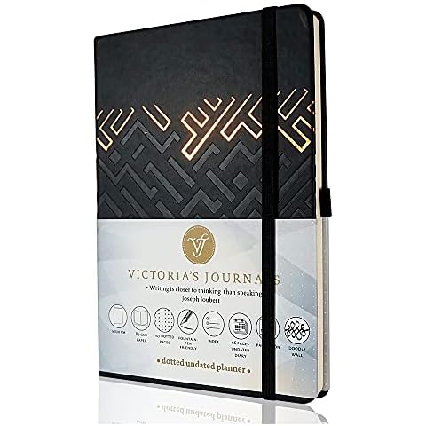 VICTORIA'S JOURNALS Bullet Notebook, Dotted Undated Planner Sofia Hard Cover Vintage Journal Time Management and Goals Organizer, A5 Size 5.5'' x 7.8'' Cover