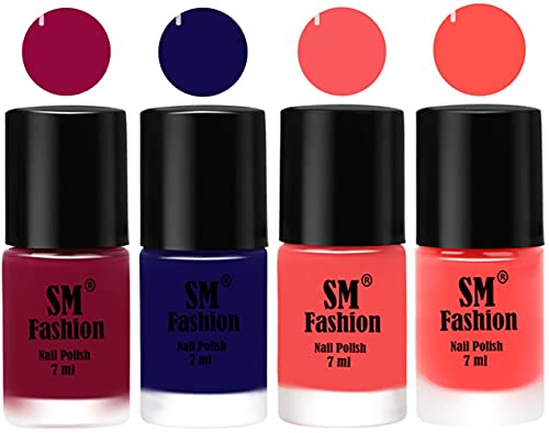 Image of Nail Polish Combo Set (Pack of 4) Quick Dry Gel Finish Nail Paint | Cherry Blossom,Dark Blue,Light Pink,Baby Pink | 7 ml Each