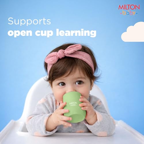 Image of MILTON baby Silicone Tumbler with Spoon I Baby & Toddler Training Cup & Spoon I BPA Free- 100% Food Grade I Weighted Base to Prevent Tip-Overs I Anti Slip Bottom I Gentle on Tender Gums I Mint Green