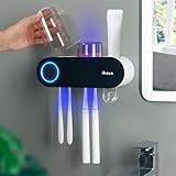 iHave Toothbrush Holders for Bathrooms, UV Toothbrush Sanitizer and Holder Smart Home Bathroom Accessories, 2 Cups Electric Toothbrush Holder Wall Mounted with Toothpaste Dispenser Bathroom Decor
