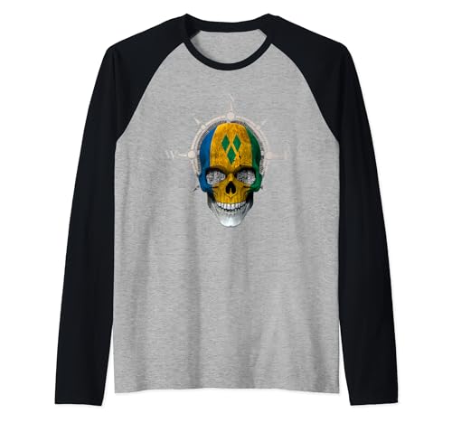 Saint Vincent Skull Flag Shirt Vincentian DNA Roots Heritage Raglan Baseball Tee