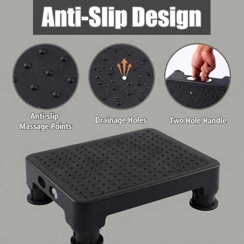 Image of CHIKILLA Adjustable Step Stool for High Beds and Cars, 650lbs Heavy Duty Bed Step for Elderly, Non-Slip Mobility Platform for Bathtub, Kitchen, SUV, 4 Height Levels 3.4-5 inch Portable Stair Assist, Black