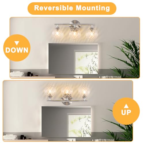 Image of WILON 3 Lights Bathroom Vanity Light, Brushed Nickel Vanity Lights for Bathroom, Modern Bubble Globe Bathroom Light Fixtures Over Mirror, Dimmable G9 Base Vanity Lighting with Clear Glass Shade