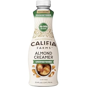 Califia Farms – Unsweetened Almond Milk Coffee Creamer, 25.4 Oz, Dairy Free, Plant Based, Vegan, Gluten Free, Non GMO, Sugar Free, Keto, Almond Creamer