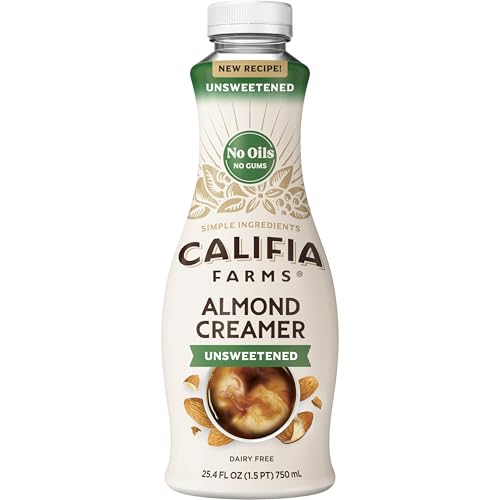 Califia Farms - Unsweetened Almond Milk Coffee Creamer, 25.4 Oz, Dairy Free, Plant Based, Vegan, Gluten Free, Non GMO, Sugar Free, Keto, Almond Creamer