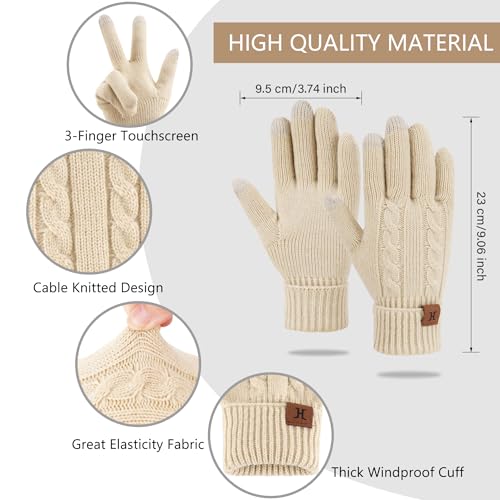 FZ FANTASTIC ZONE Womens Winter Warm Touch Screen Gloves Elastic Cuff Thermal Knit Gloves for Women Cold Weather Gifts
