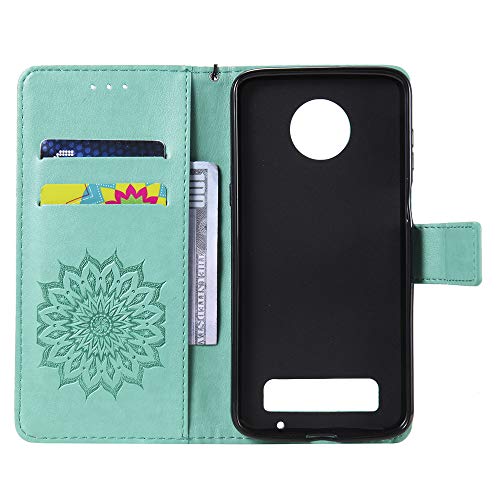 Emaxeler Motorola Moto Z3 Play Case Cover Stylish Embossed Pu Leather Bookstyle Shockproof Flip Wallet Cover Sun Flower With Kickstand Cards Slot For Moto Z3 Play Kt:sun Green #TOP4