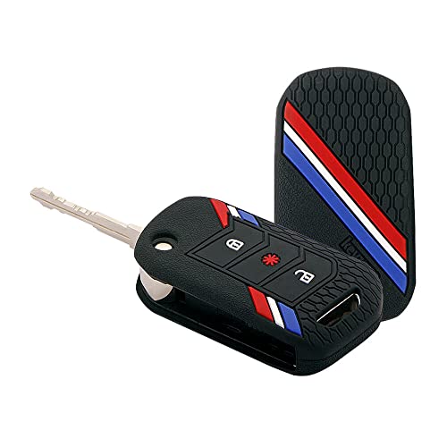 Image of keyzone Striped Silicone Car Key Cover Compatible For Mahindra Thar Roxx, Xuv3Xo, Scorpio-N, Xuv700, Thar,Xuv400, Xuv300, Bolero NEO, Marazzo, 3 Button Flip (Black)