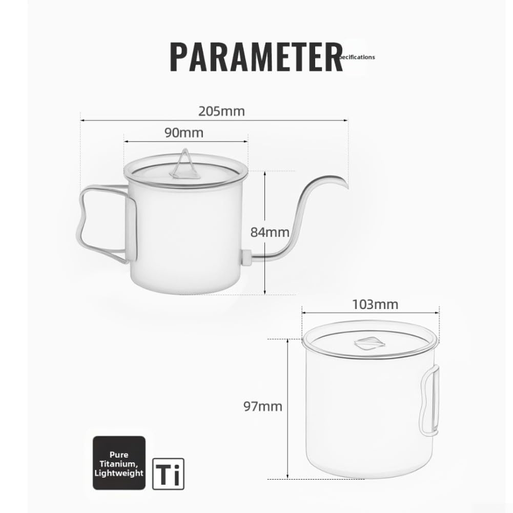 Tytanowy podróżny zestaw do herbaty 103 mm kompaktowy rozmiar (zestaw 5 sztuk) | Kompaktowe przechowywanie 103 mm, metalowa konstrukcja, odporna na rdzę, naturalne wykończenie, gotowa na zewnątrz