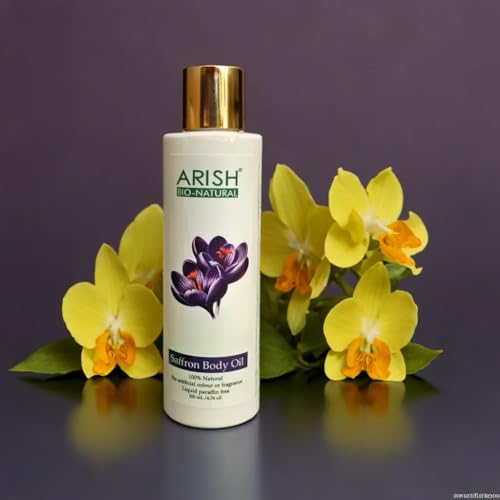 Image of ARISH BIO-NATURAL Saffron Body Massage Oil | Nourishing & Hydating Oil for Dry Skin | Relaxing Full Body Oil for Men & Women | Lightweight & Non-Greasy | 200 ml